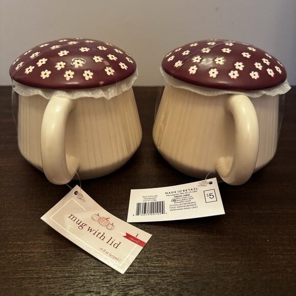 Target Bullseye Playground Mushroom Mug Set of 2 Cup Lid 17 oz Fall New - Picture 3 of 14